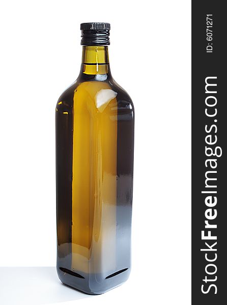 Bottle with olive oil on a white background
