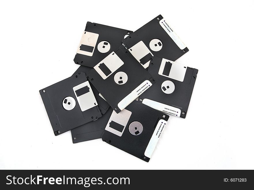 Isolated 3.5 floppy disks shot over white background