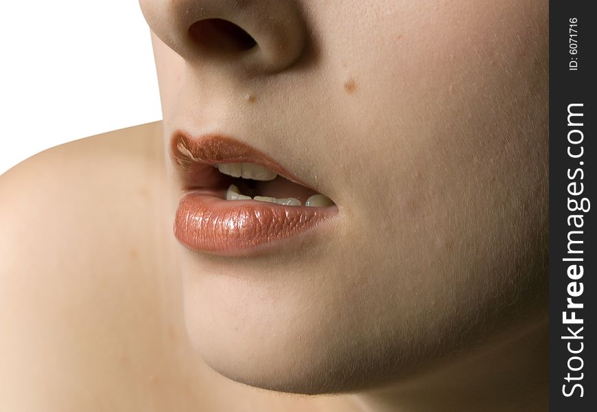 Young girl lips. Isolated on white