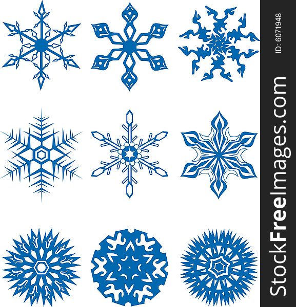Assembly from nine various snowflakes of blue color. Assembly from nine various snowflakes of blue color