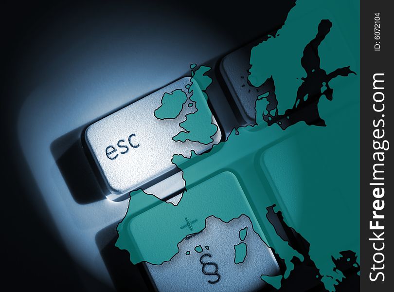 Outline of Europe overlaid onto laptop keys. Outline of Europe overlaid onto laptop keys