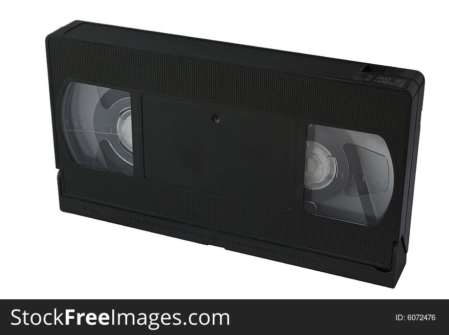 VHS video cassete of black color on a white background it is isolated
