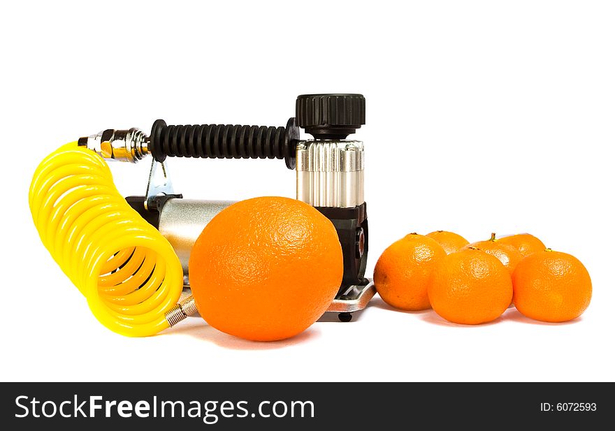 Orange and tangerines isolated on the white background. Orange and tangerines isolated on the white background