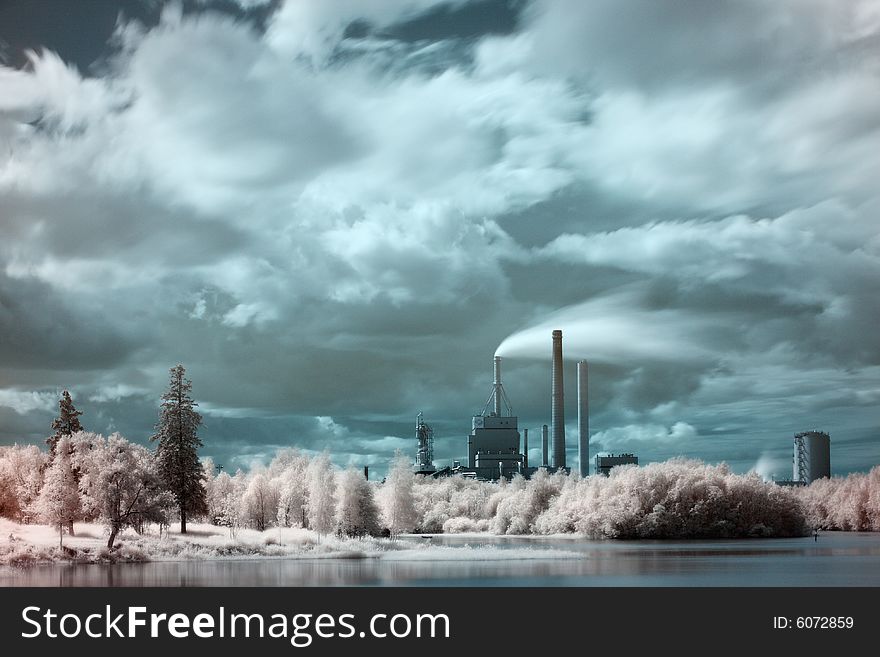 Infra red photo of city scape and park. Infra red photo of city scape and park