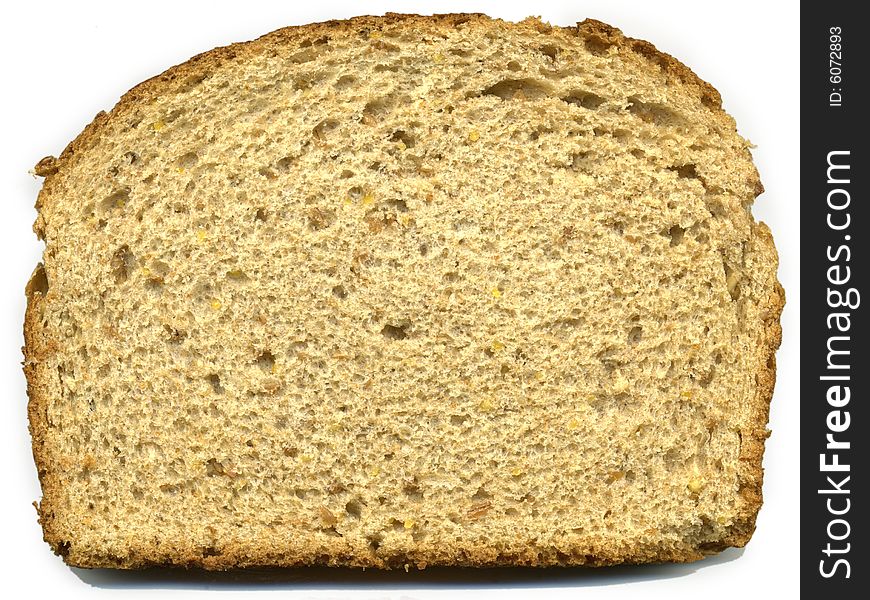 Slice of whole grain bread isolated on white background