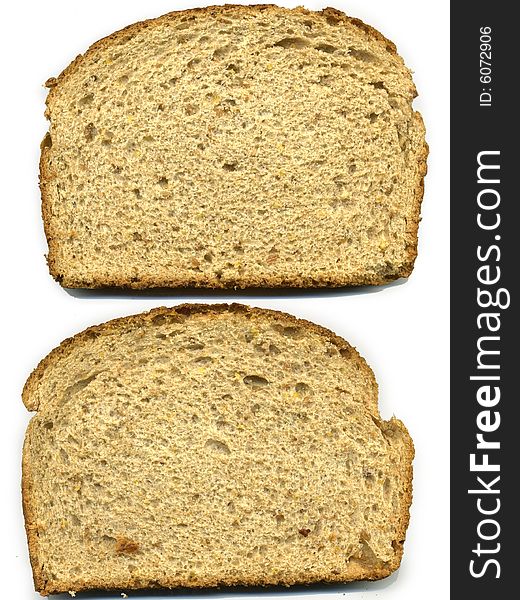 Slices of whole grain bread isolated on white background