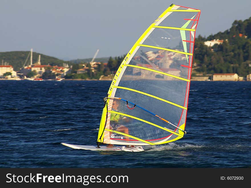 Sportsman on windsurfing