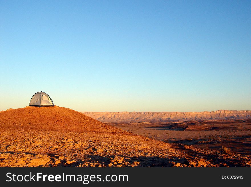 Pitched Tent on Desert Hill. Pitched Tent on Desert Hill