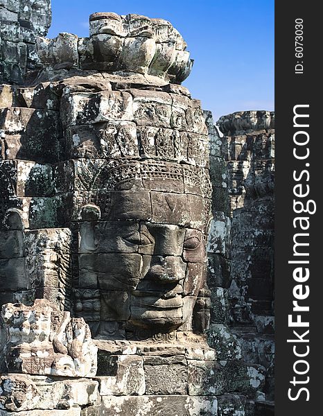 Face of temple Bayon, 12-13 century, Angkor, Cambodia. Face of temple Bayon, 12-13 century, Angkor, Cambodia