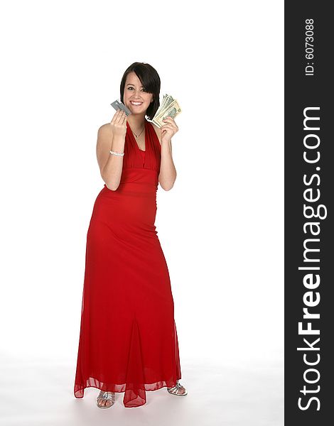 Teen In Red Gown With Money