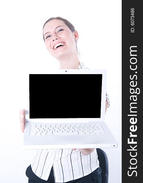 Beautiful isolated business laptop woman
