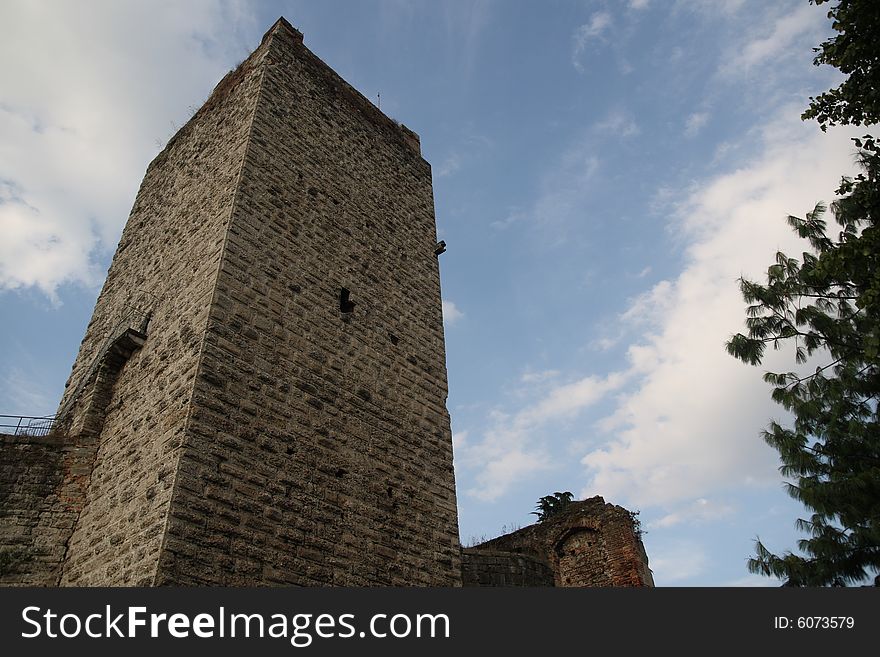 An ancient tower of the medieval castle in Trezzo sull'Adda, Italy