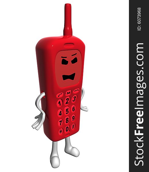 3D isolated red angry mobile phone with hands and legs