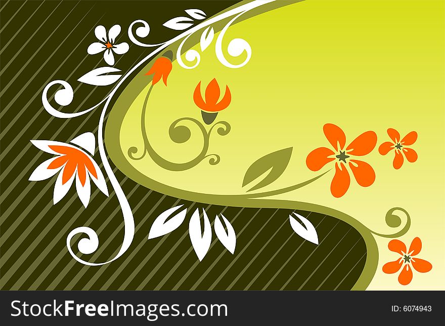 Abstract curves and flowers pattern on a brown background. Abstract curves and flowers pattern on a brown background.
