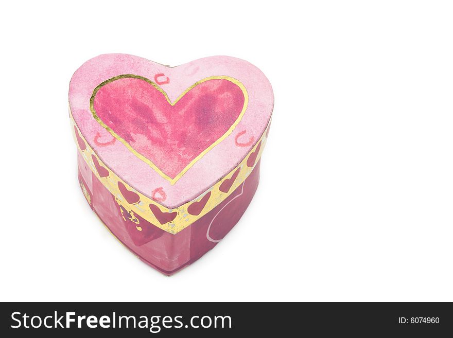 Hand painted heart shaped box on white background