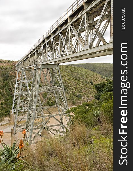 Train bridge over river