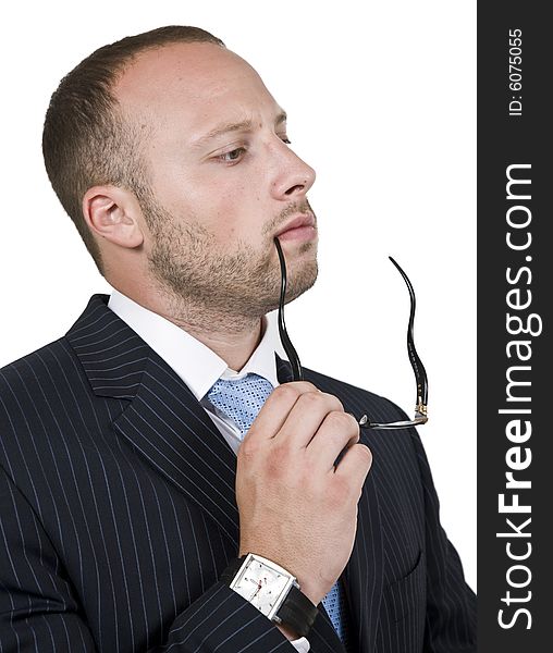 Thinking Businessman With Spectacle