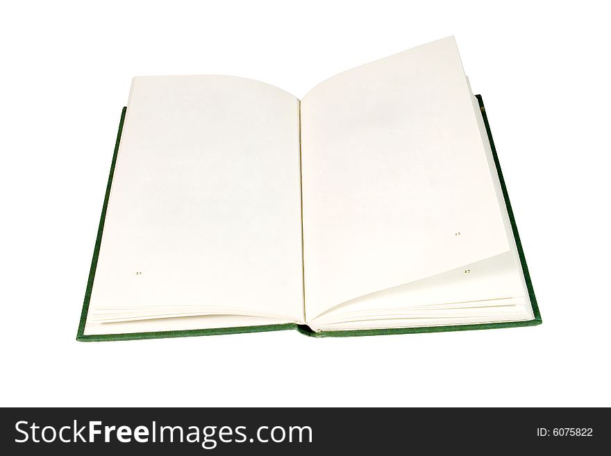 Open book in green cover with blank pages (isolated on white). Open book in green cover with blank pages (isolated on white)