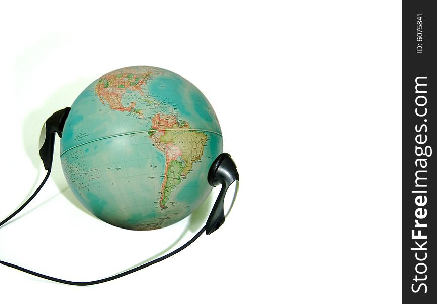 Globe with earphone on the white background. Globe with earphone on the white background.