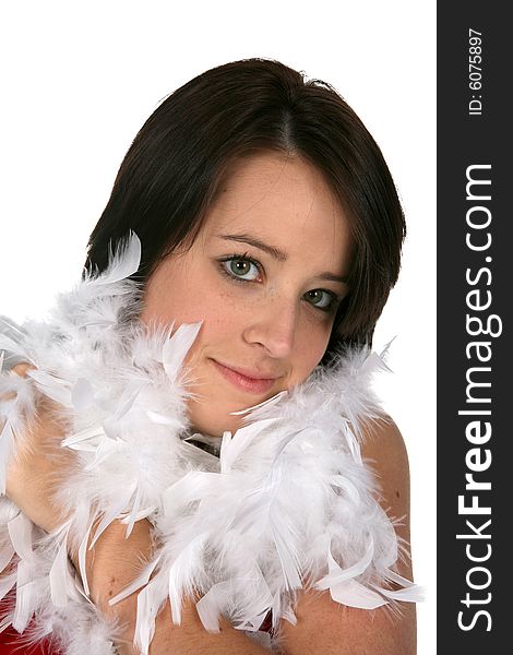 Attractive teen with white feather boa. Attractive teen with white feather boa