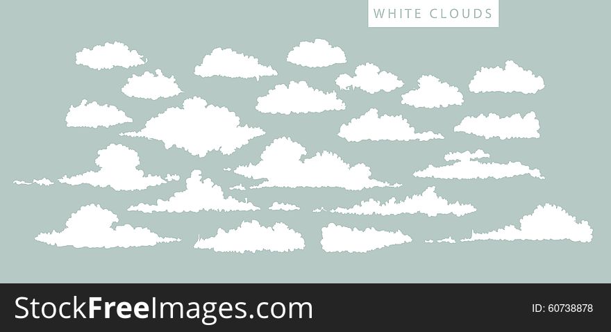 Set of white clouds on a blue background