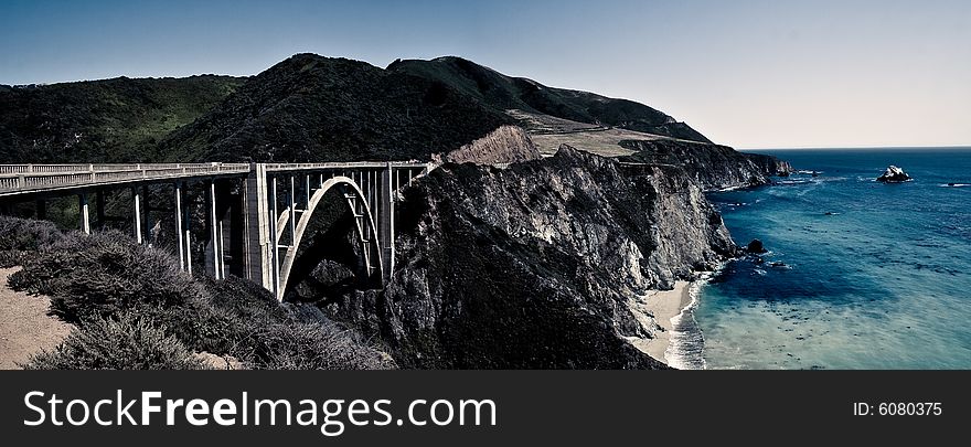 Panoramic view of the coastline just outside the town of Big Sur California. Panoramic view of the coastline just outside the town of Big Sur California.