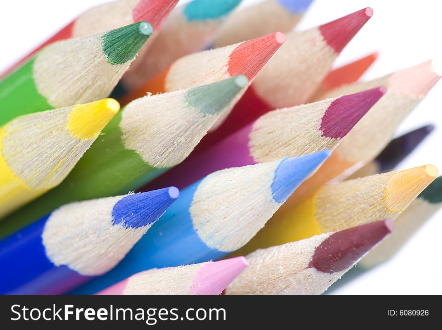 Colored Pencils Close Up With White Background