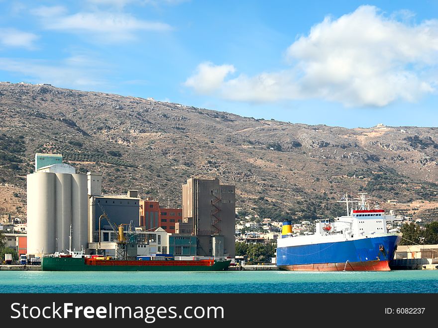 Industrial part of Souda bay. Crete island. Greece. Industrial part of Souda bay. Crete island. Greece.