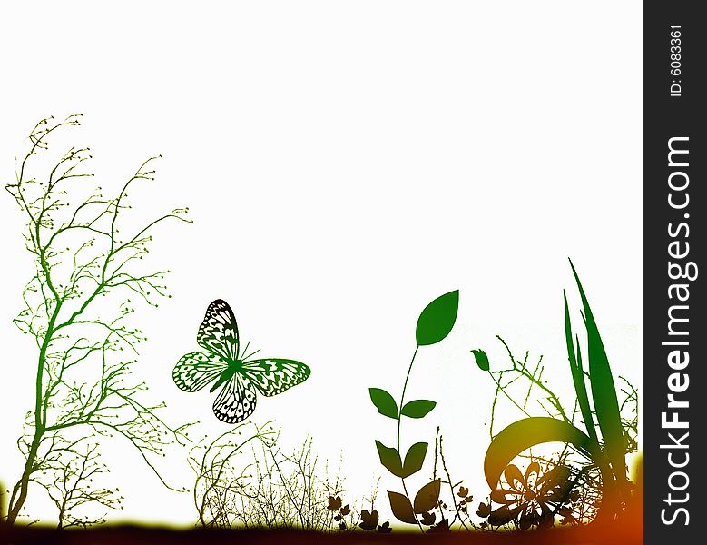 Arty Background with nature plants and butterfly