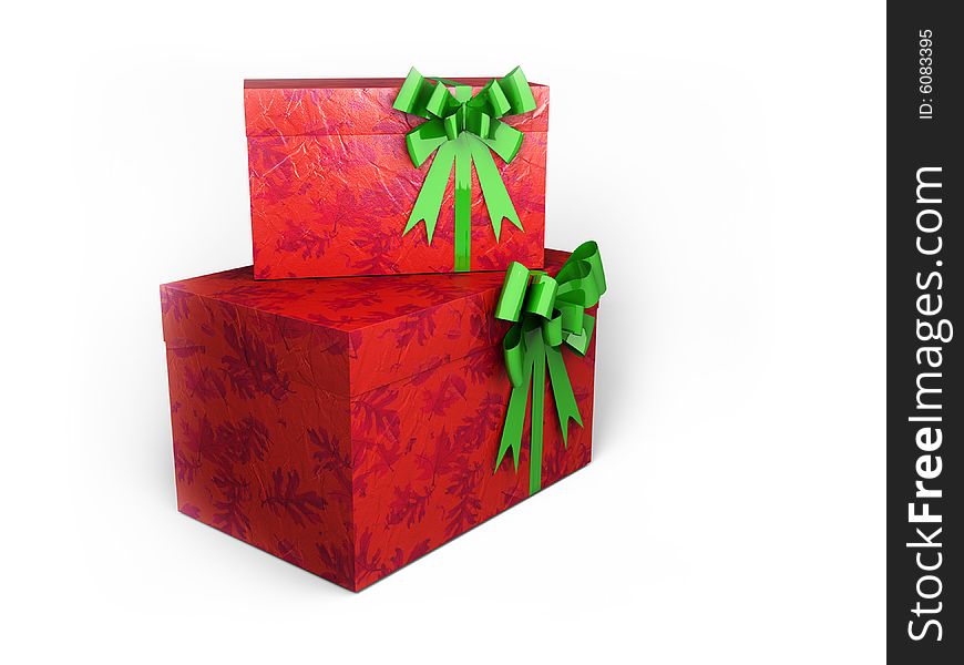 Two box with presents and green bow