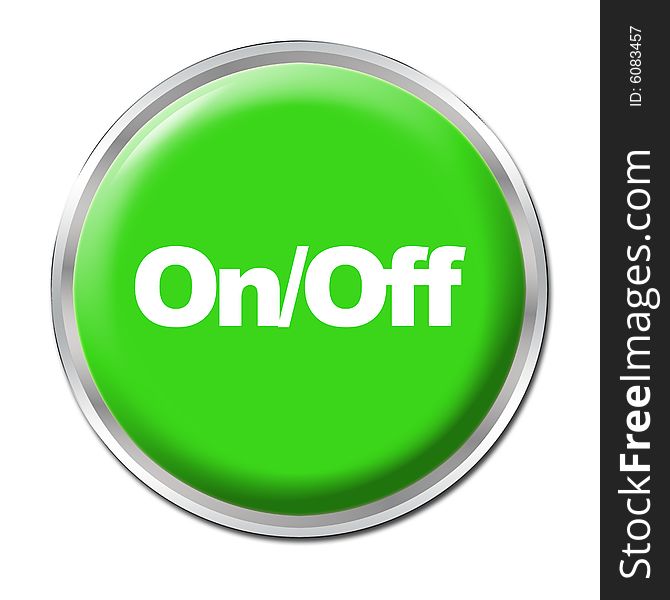 Green round button with the symbol On/Off. Green round button with the symbol On/Off