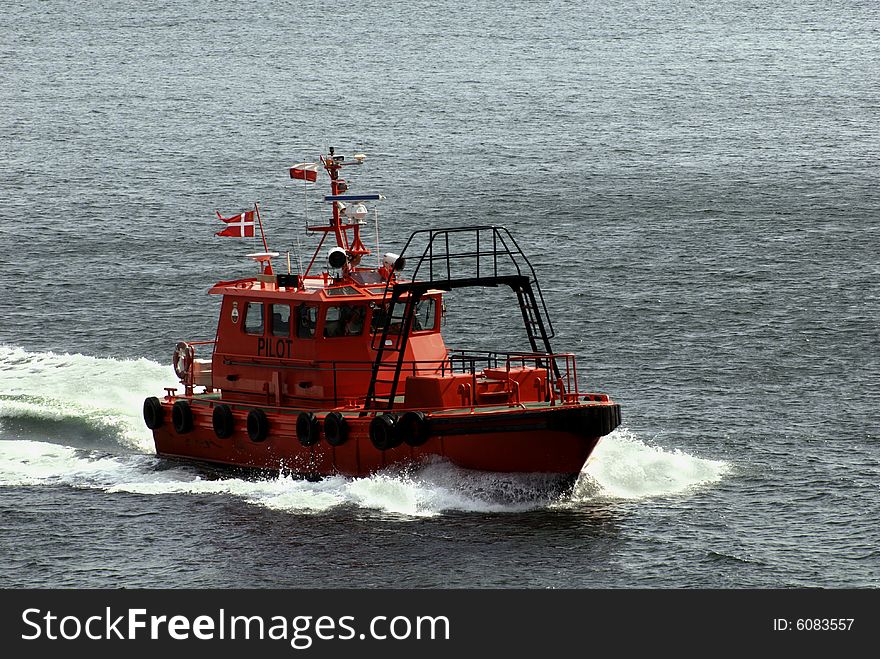 Danish Pilot Boat heads towards the port of Langelinie; in Copenhagen, Denmark.