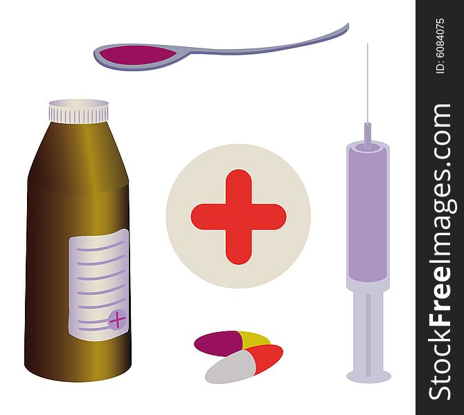 Medicine elements for your design (mixture, syringe, pills)