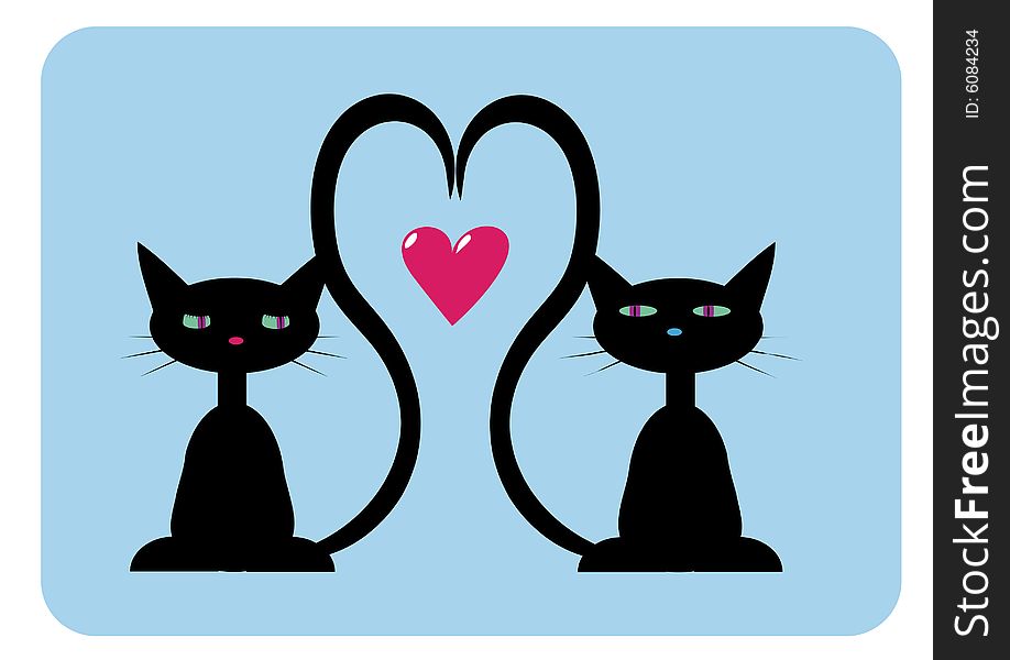 Illustration of two black cats in love