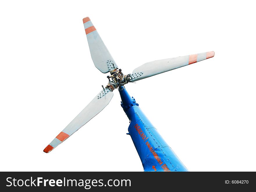 Back propeller of Soviet helicopter MI-4, isolated on a white background.