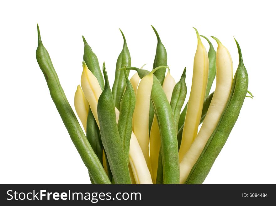 Green and yellow wax beans stacked to form a bouquet. Green and yellow wax beans stacked to form a bouquet