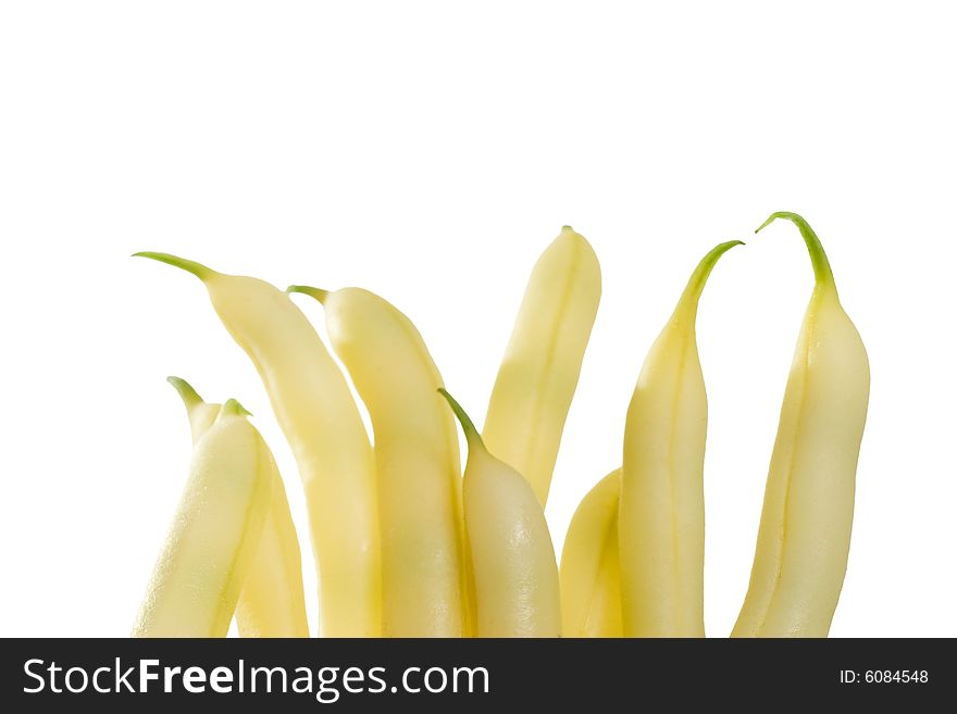 Fresh picked yellow wax beans standing vertical