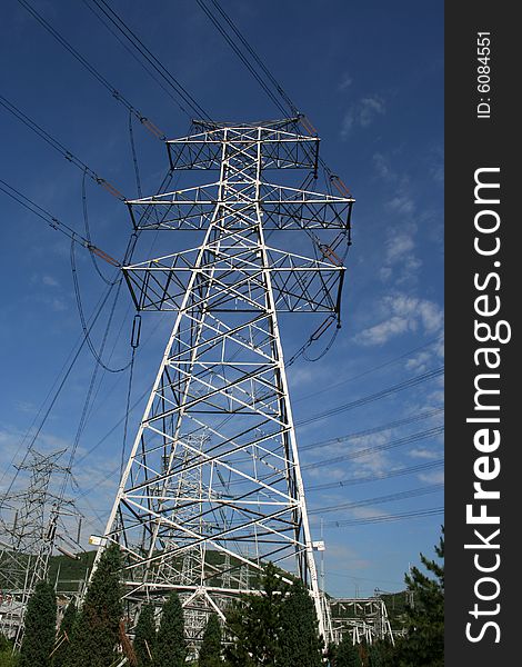 Power pylon under the clearly sk