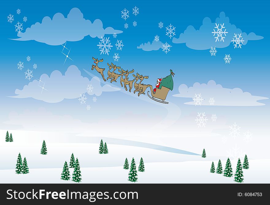 Flying santa claus with sledge
