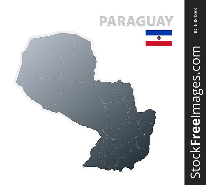 Vector illustration of the map with regions or states and the official flag of Paraguay. Vector illustration of the map with regions or states and the official flag of Paraguay.