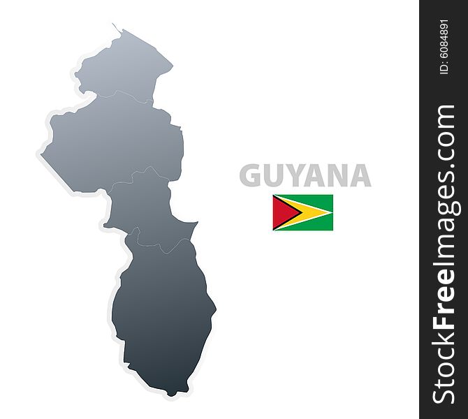 Vector illustration of the map with regions or states and the official flag of Guyana. Vector illustration of the map with regions or states and the official flag of Guyana.