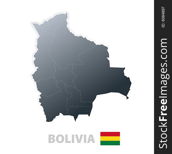 Vector illustration of the map with regions or states and the official flag of Bolivia. Vector illustration of the map with regions or states and the official flag of Bolivia.
