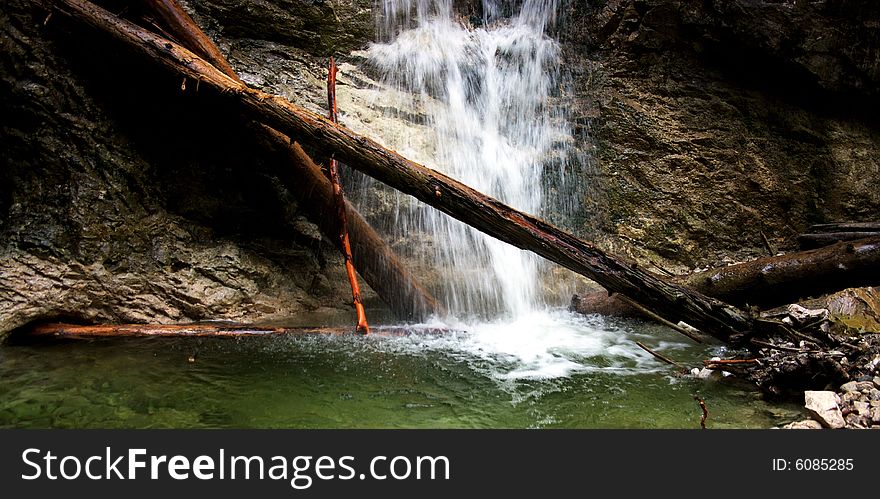 Waterfall, clean water, old wood,Reef