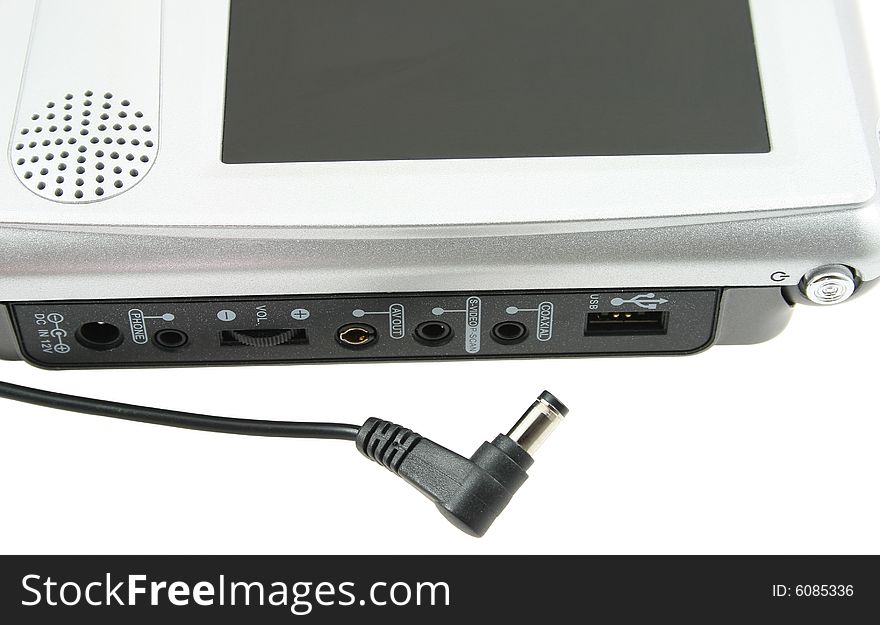 Dvd player with cable on white background