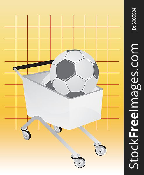 Shopping cart filled with soccer balls in chart background. Shopping cart filled with soccer balls in chart background