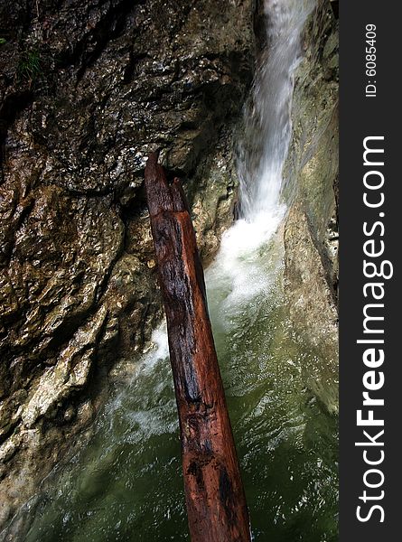 Waterfall, clean water, old wood,Reef