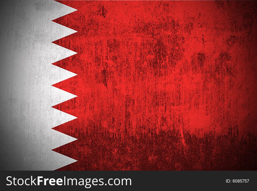 Weathered Flag Of Kingdom of Bahrain, fabric textured. Weathered Flag Of Kingdom of Bahrain, fabric textured