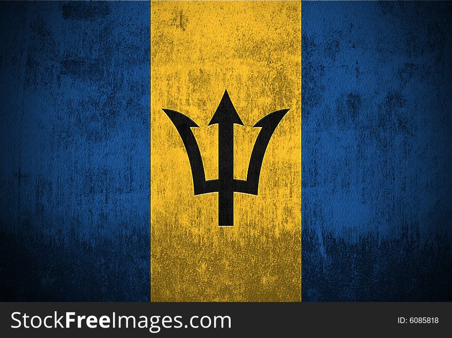 Weathered Flag Of Barbados, fabric textured. Weathered Flag Of Barbados, fabric textured