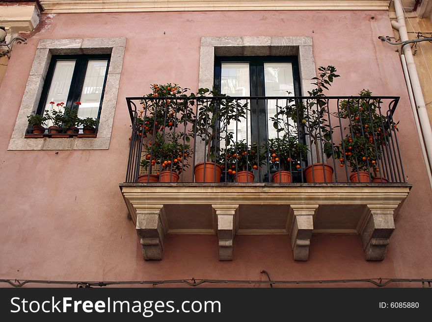 A Sicilian balcony with orange trees