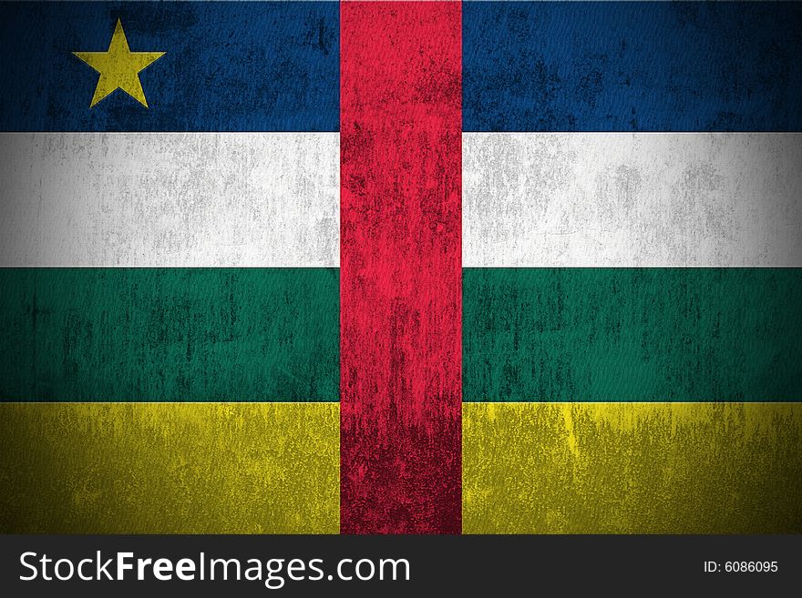 Weathered Flag Of Central African Republic, fabric textured. Weathered Flag Of Central African Republic, fabric textured